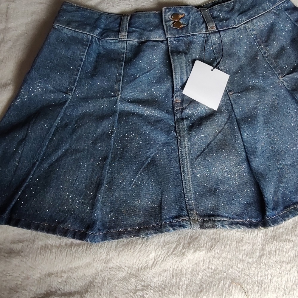 Zara Denim Gold Glitter Mini Skirt - Picture 10 of 13